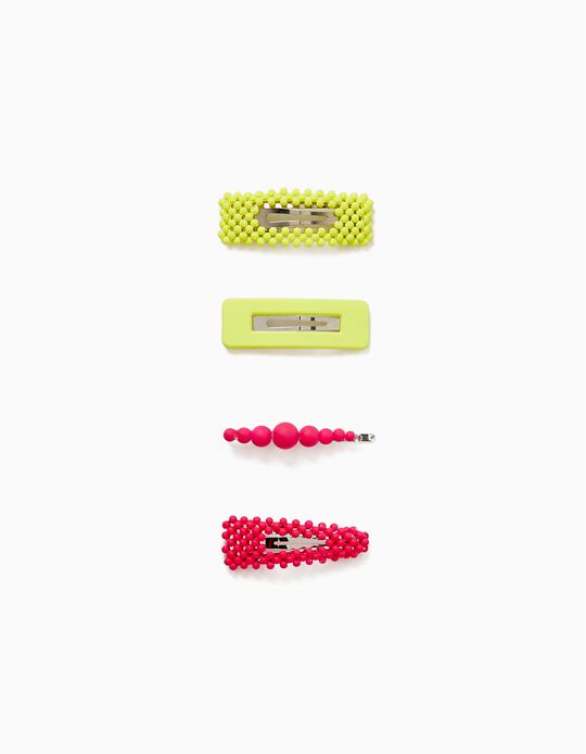4-Pack Hair Clips + Barrette for Babies and Girl, Pink/Yellow