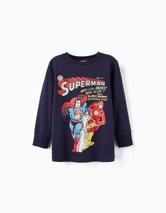 T-shirt em Algodão para Menino 'Super-Homem & Flash - DC', Azul Escuro