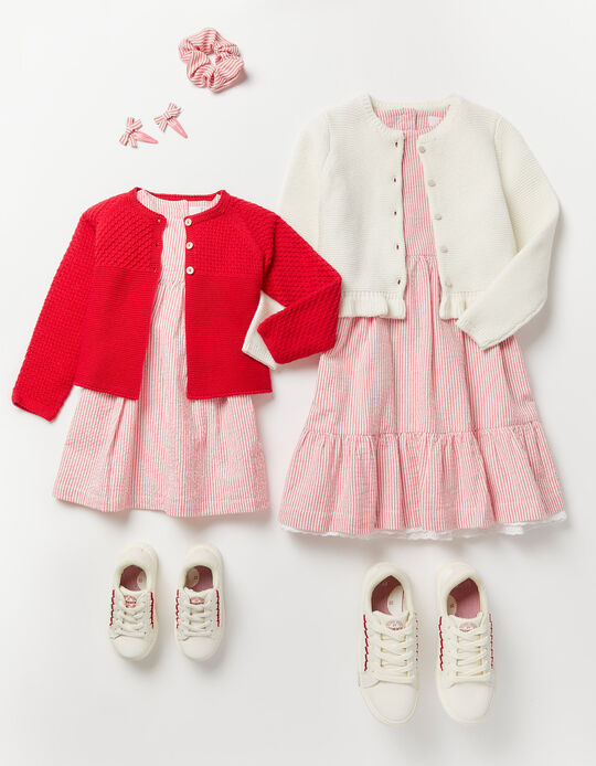 Matching Set for Girls and Baby Girls, Red/White