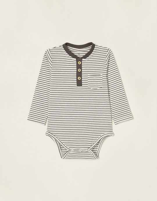 Striped Cotton Bodysuit for Newborn Baby Boys, Grey/White