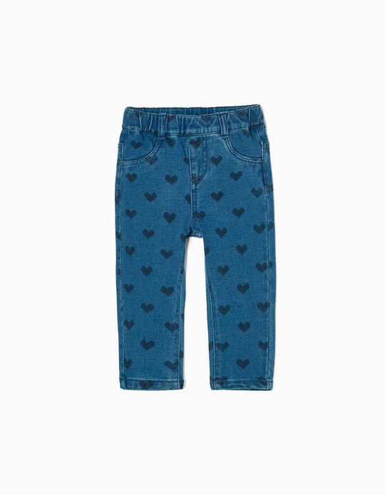 Cotton Jeggings with Hearts for Baby Girls, Blue
