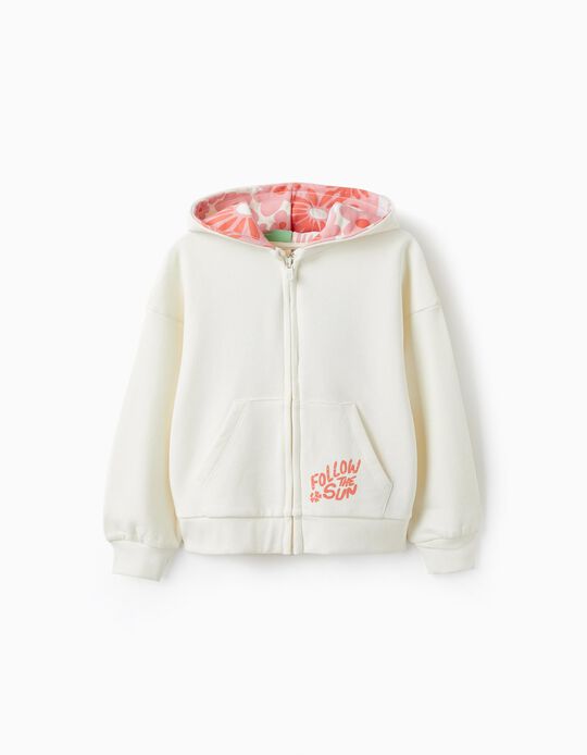 Cotton Hooded Jacket for Girls 'Follow The Sun', White/Pink
