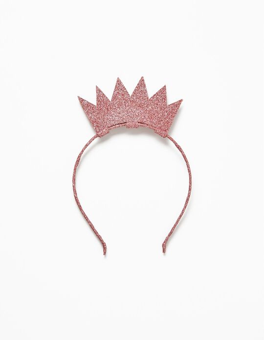 Alice Band with Glitter and Crown for Girls, Pink