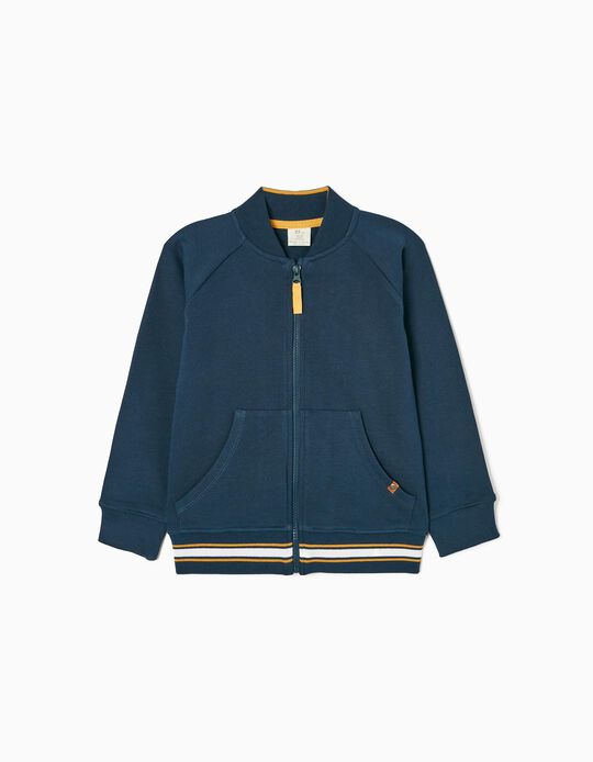 Cotton Jacket with High-Neck for Boys, Dark Blue