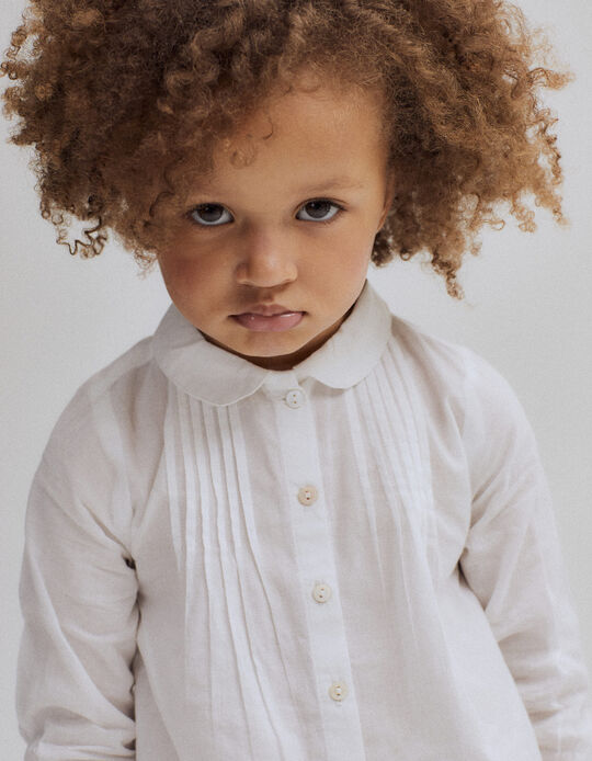 Comprar Online Camisa em Algodão com Drapeado para Bebé Menina, Branco