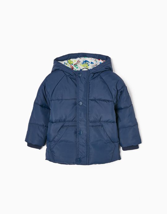 Padded Jacket with Hood for Baby Boys 'Dinosaurs', Dark Blue