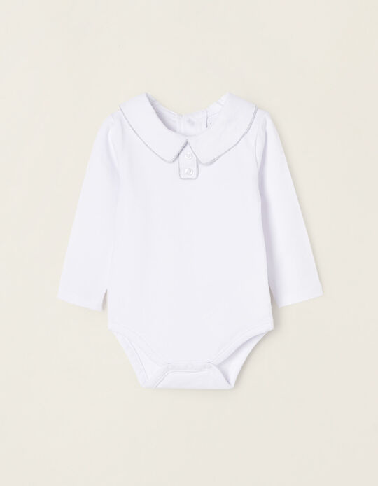 Cotton Bodysuit for Newborn Baby Boys 'B&S', White