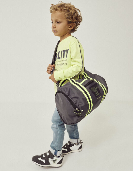 Cylindrical Sports Bag for Boys 'Dinosaurs', Dark Grey