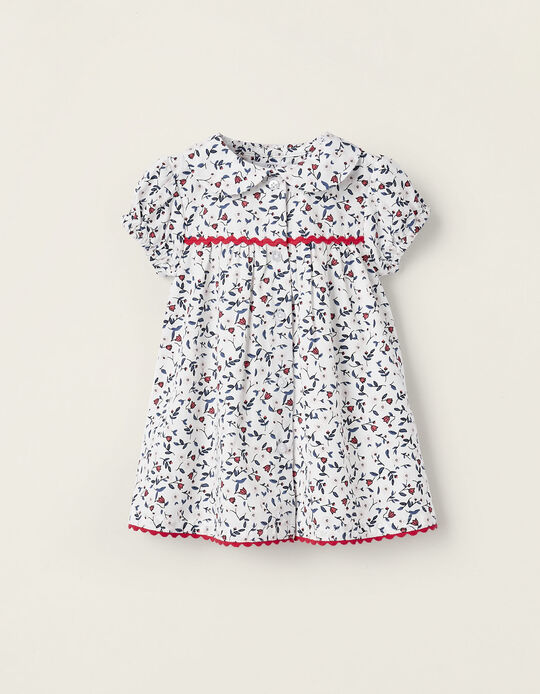 Cotton Dress for Newborn Girls 'Floral', White