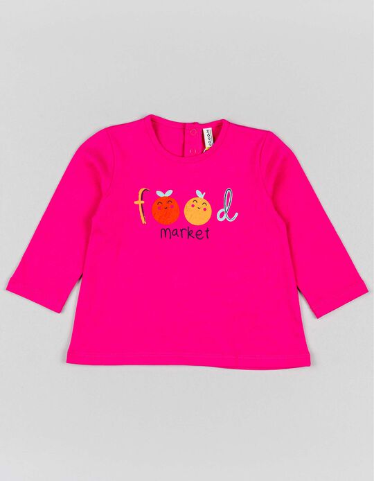 T-Shirt em Algodão para Bebé Menina 'Food Market', Rosa Escuro