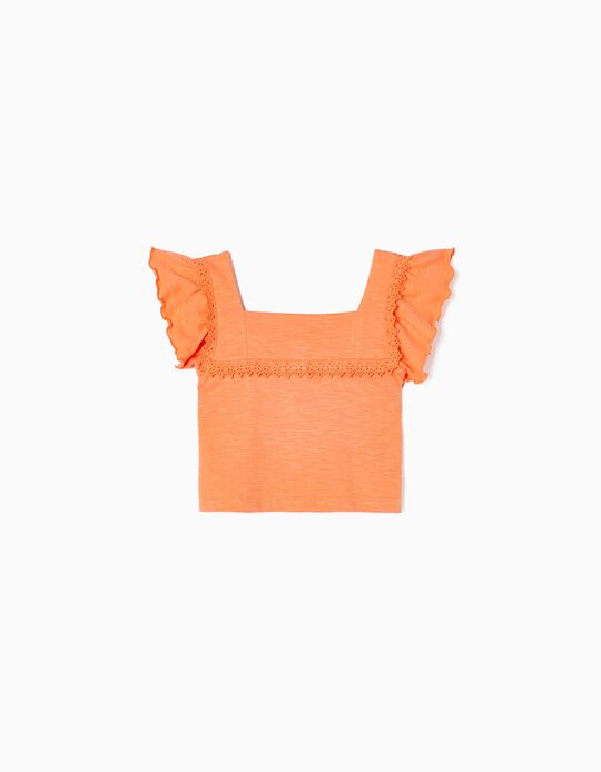 Cotton Top with Lace for Girls, Orange