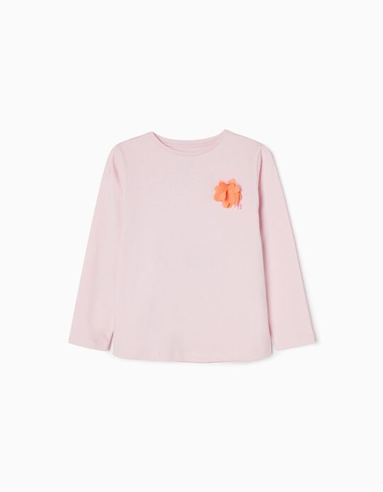 T-shirt à Manches Longues en Coton Fille 'ZY Girl', Rose