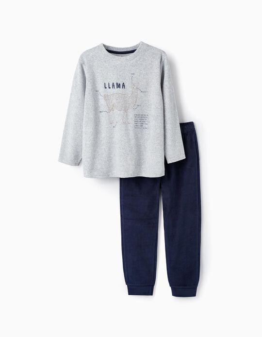 Pijama de Veludo para Menino 'Lama', Cinza/Azul Escuro