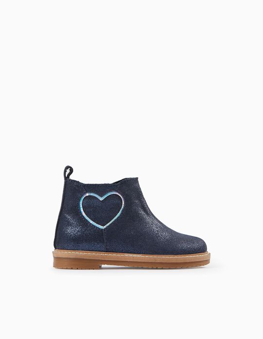 Leather Ankle Boots for Baby Girls, Dark Blue