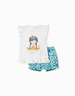 T-Shirt + Shorts for Baby Girls 'You&Me', White/Blue