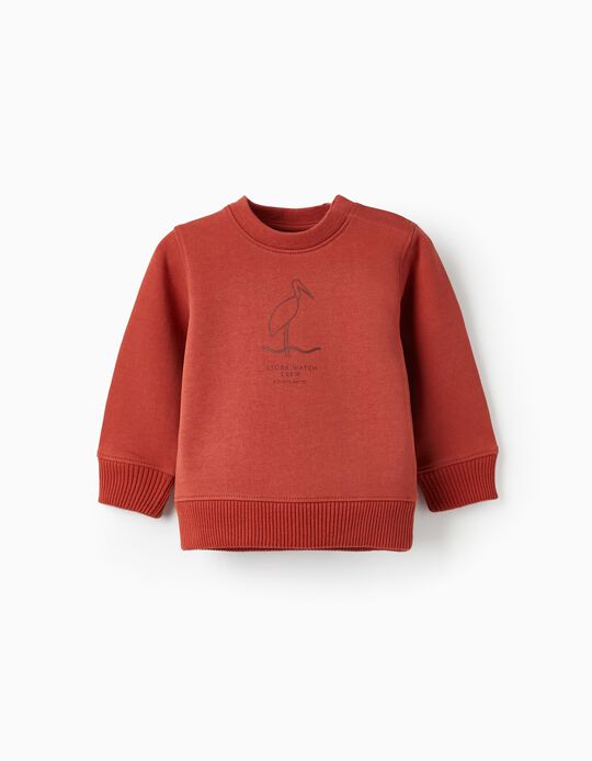 Sweatshirt in Cotton for Baby Boys 'Stork Watch Crew', Dark Red