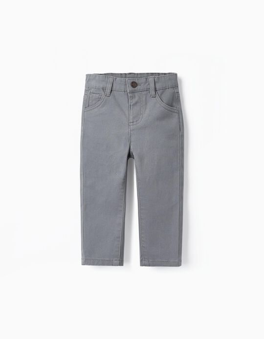 Grey Cotton Twill Trousers for Baby Boys