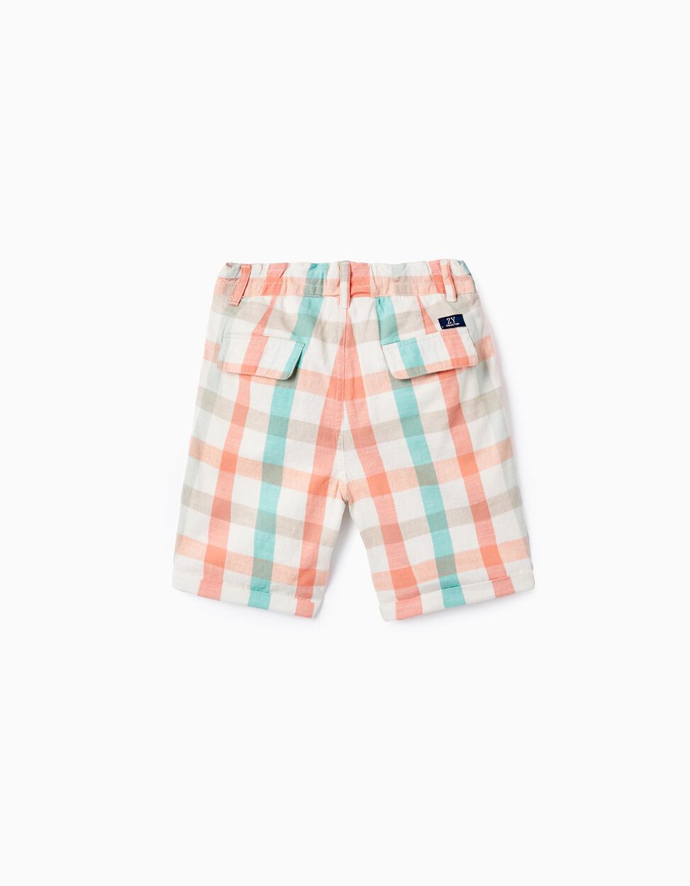 Buy Online Checkered Cotton Shorts for Boys 'B&S', Aqua Green/Coral