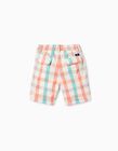 Buy Online Checkered Cotton Shorts for Boys 'B&S', Aqua Green/Coral