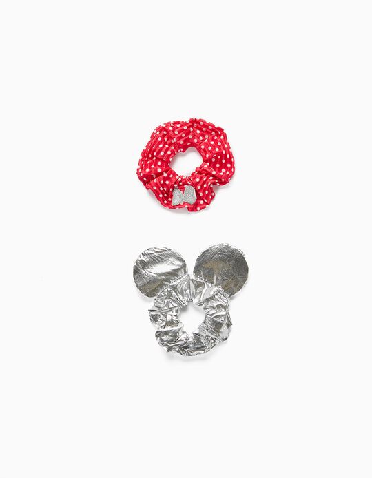 2 Scrunchies for Babies and Girls 'Minnie', Red/Silver