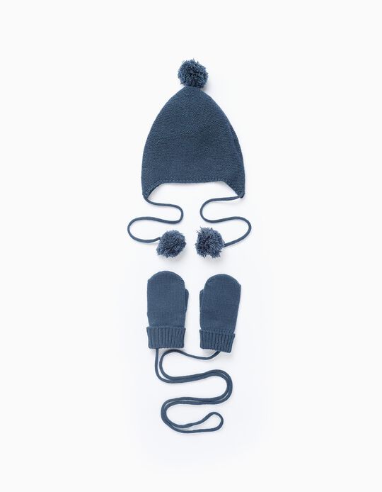 Comprar Online Gorro + Luvas de Malha para Bebé, Azul Escuro