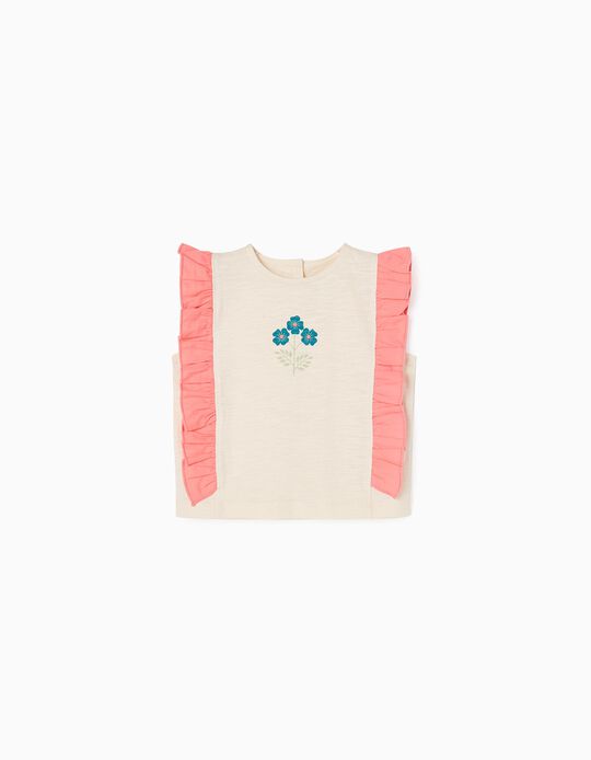 Cotton Top for Baby Girls 'Flower', Beige/Coral