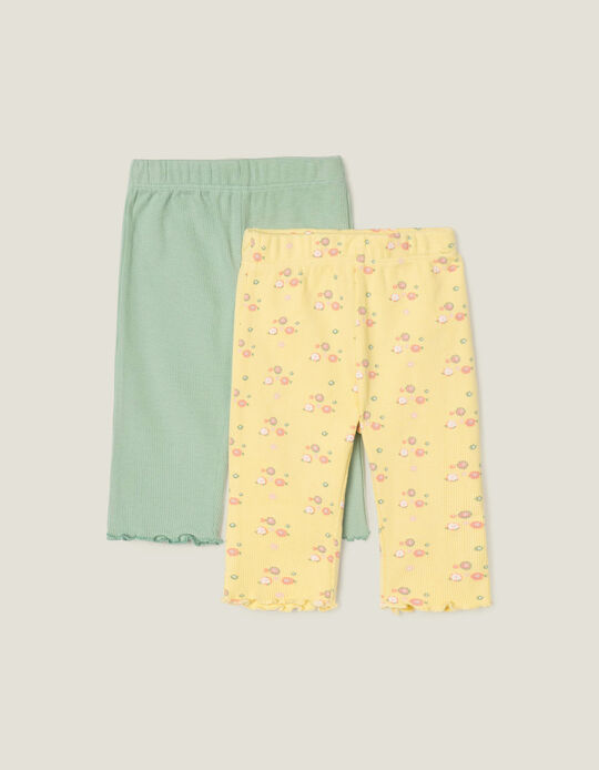 0 Pantalones de Canalé para Recién Nacida, Verde/Amarillo