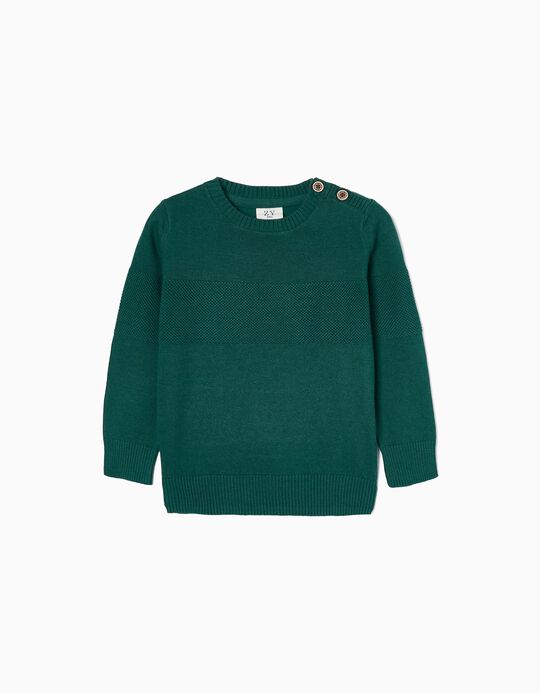 Knit Jumper with Decorative Detail for Baby Boys, Dark Green