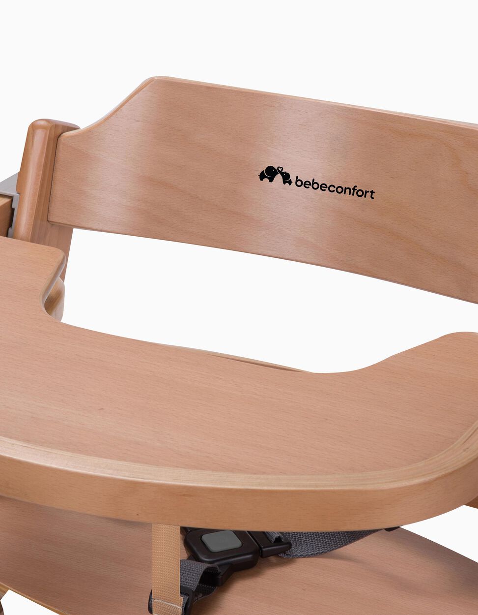 Cadeira refeições bebé alta conversível de madeira 4 em 1 com arnês de 5  pontas com bandeja removível e ajustável em 4 posições e almofada Bege
