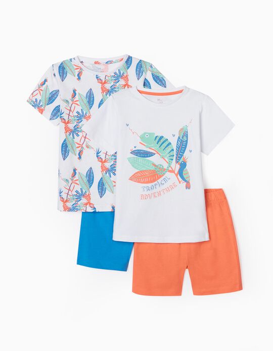 2 Pyjamas for Boys 'Tropical Adventure', Coral/Blue/White