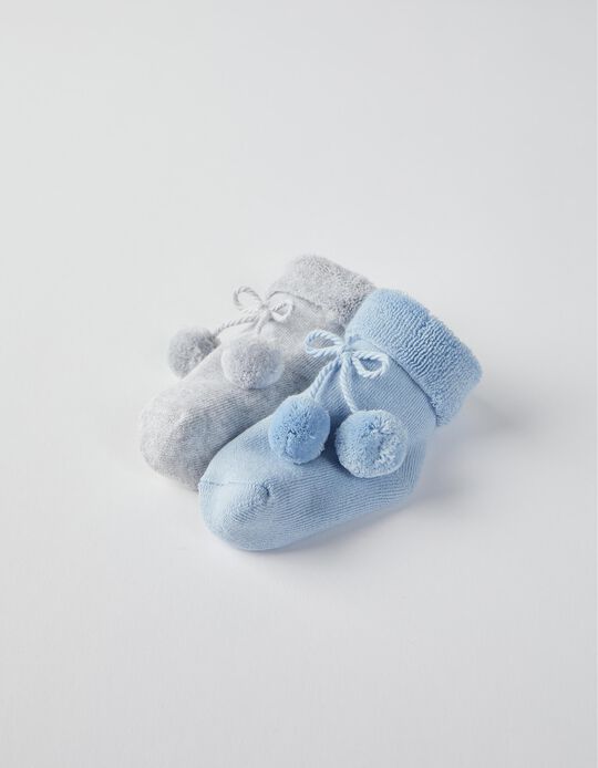 2 Pairs of Cuffed Socks for Baby Boys, Grey/Blue