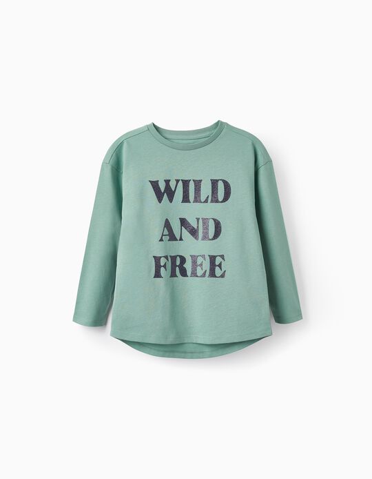 T-shirt de Algodão para Menina 'Wild and Free', Verde