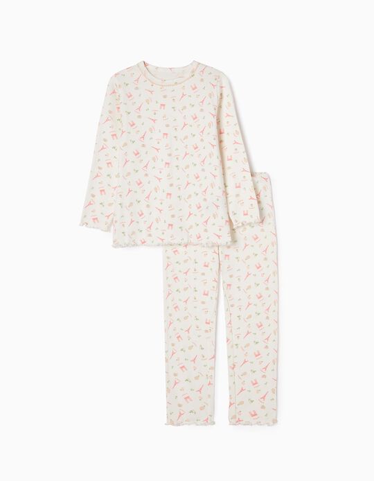 Ribbed Pyjamas for Girls 'Paris', White