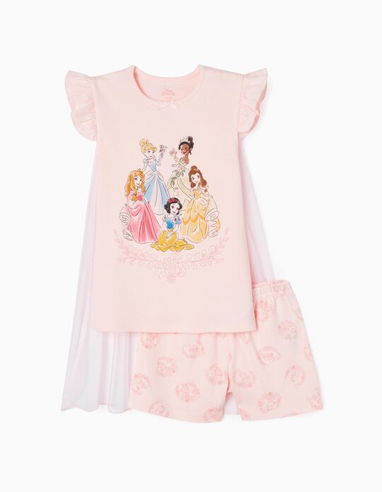 Pijama Curto de Algodão com Capa Amovível para Menina 'Princesas da Disney', Rosa