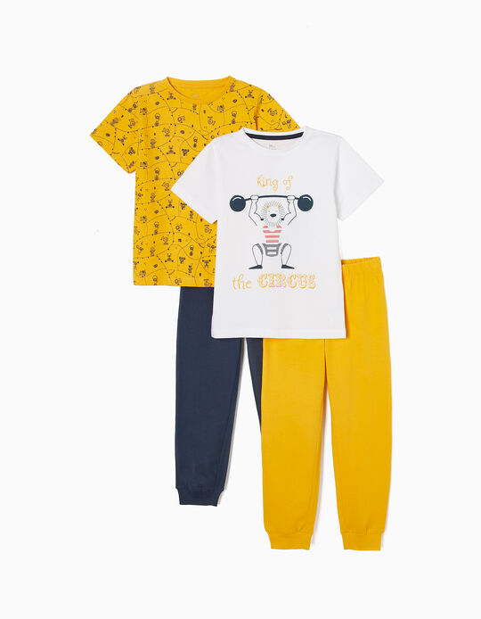 2-Pack Cotton Pyjamas for Boys 'Lion', White/Blue/Yellow