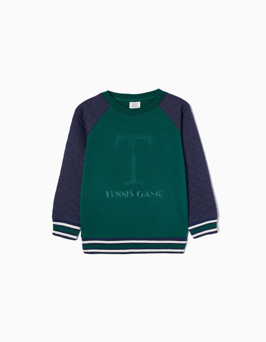 Cotton Sweatshirt for Boys, Green/Dark Blue