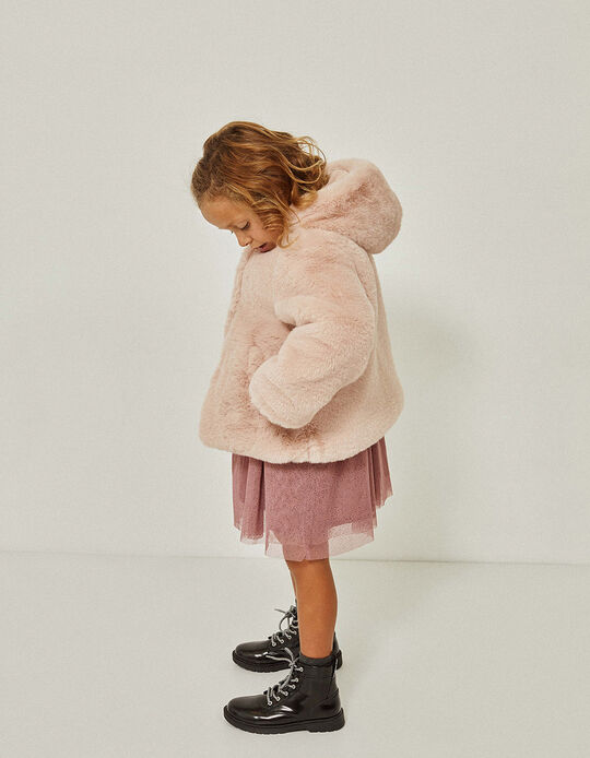 Faux Fur Coat for Girls, Pink