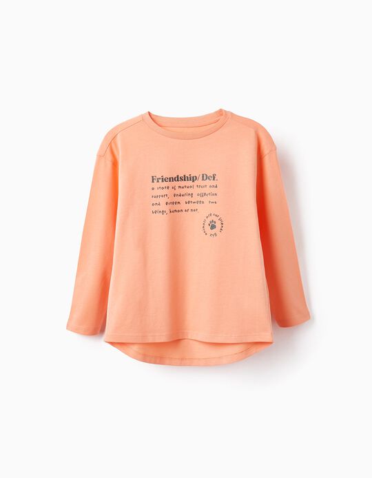 T-shirt de Algodão com Purpurinas para Menina, Laranja