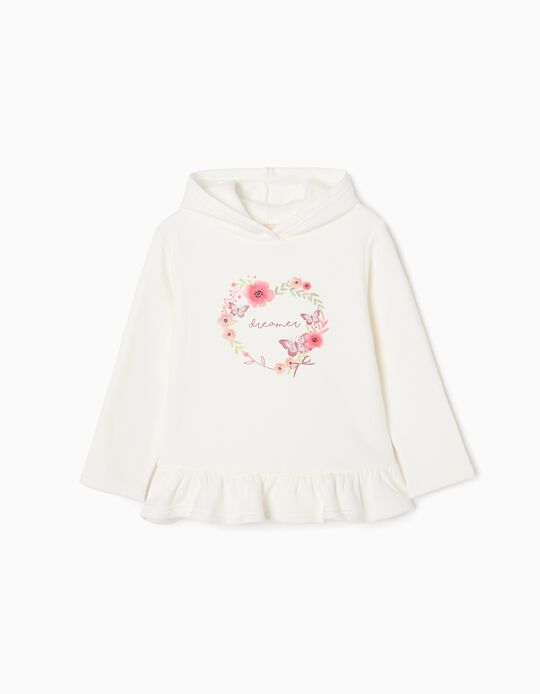Hooded Sweatshirt with Thermal Effect for Girls 'Flowers', White