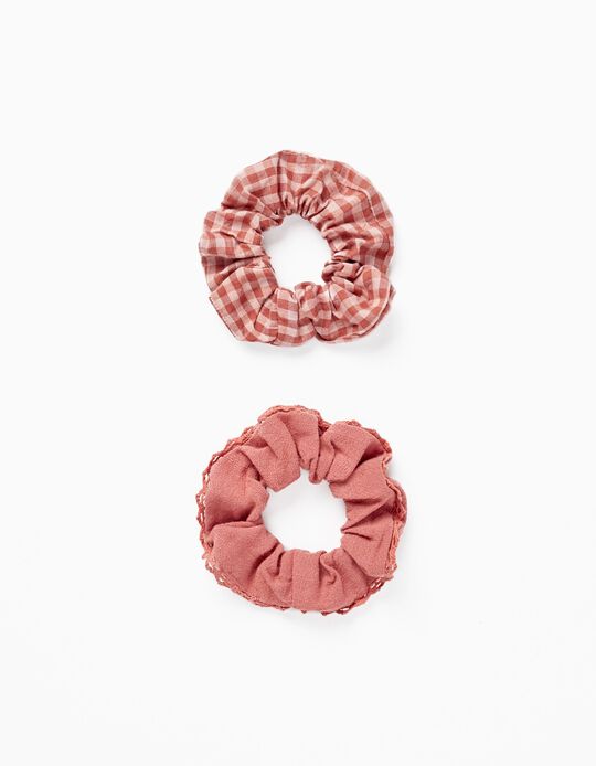 Pack of 2 Vichy Scrunchie Elastics for Girls, Pink