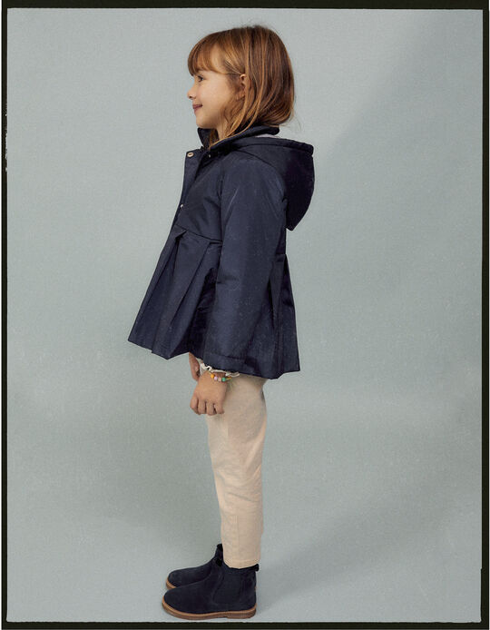 Padded Parka with Removable Hood for Girls, Dark Blue