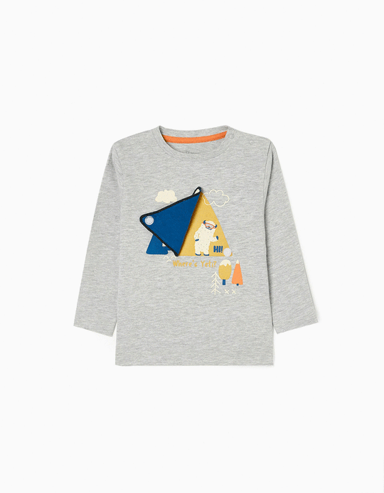 T-shirt de Manga Comprida em Algodão para Bebé Menino 'Yeti', Cinza