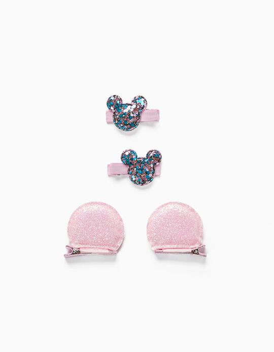4 Hair Slides for Babies and Girls 'Minnie', Pink
