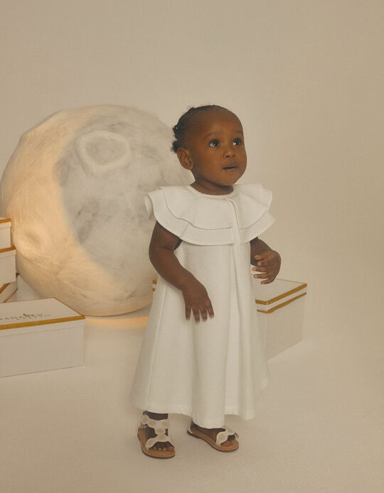 Comprar Online Vestido em Algodão com Folhos para Bebé Menina, Branco