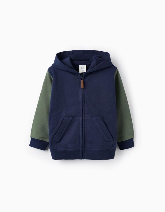 Hooded Jacket in Cotton for Boys, Dark Blue/Green