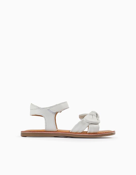 Leather Sandals with Bow for Girls, White