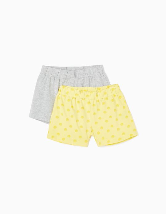 2 Pack Cotton Shorts for Girls, Grey/Yellow
