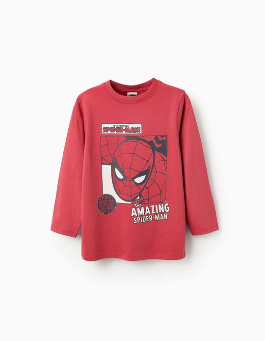 Comprar Online T-shirt de Manga Comprida Algodão para Menino 'Homem Aranha', Vermelho