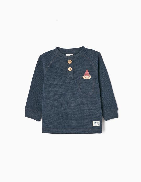 Cotton Waffle Sweatshirt for Baby Boys 'Gnome', Dark Blue
