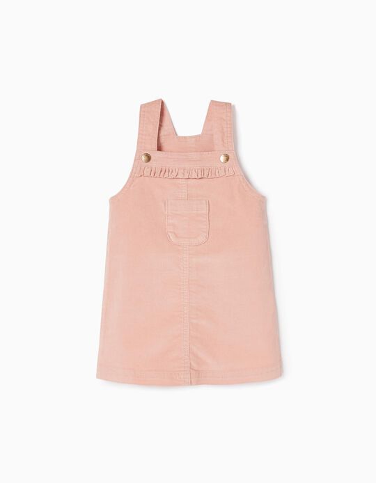 Cotton Corduroy Pinafore Dress for Baby Girls, Pink